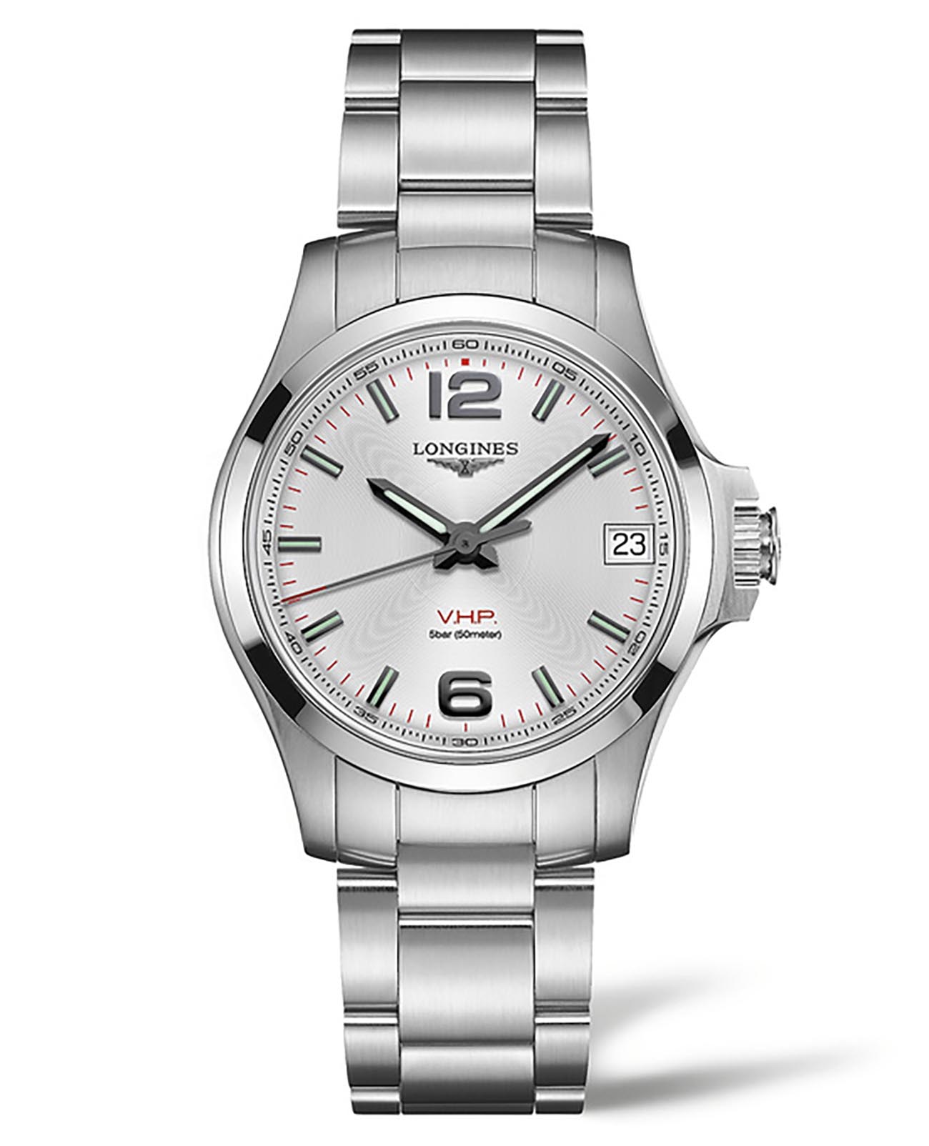 Longines Longines Conquest V.H.P. L3.316.4.76.6  L33164766 кварцевые женские часы перламутровый циферблат, браслет нержавеющая сталь — вид спереди